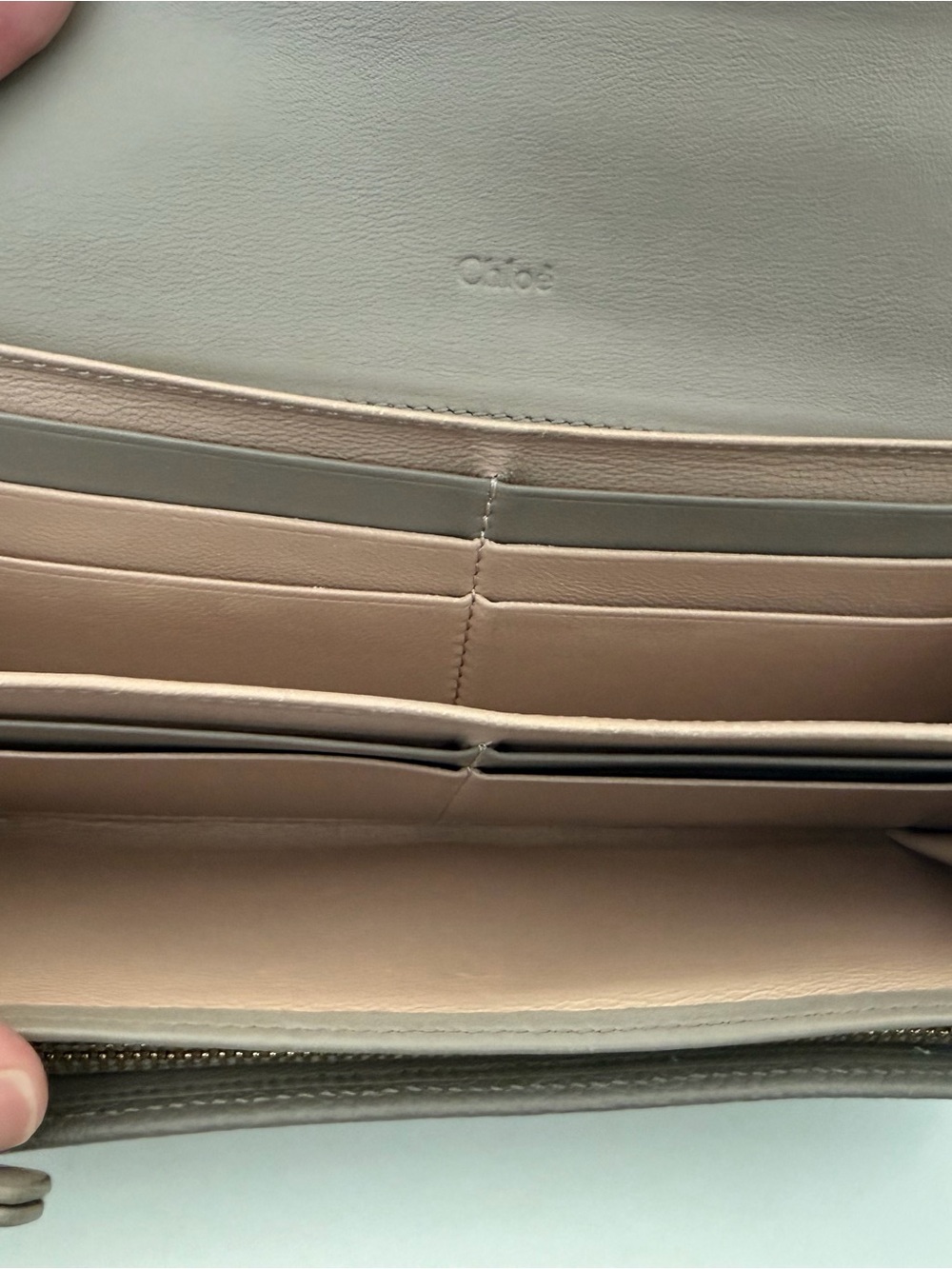 Chloé Alphabet Long Flap Taupe/Gray Leather Wallet with Gold Disc - Picture 3 of 8